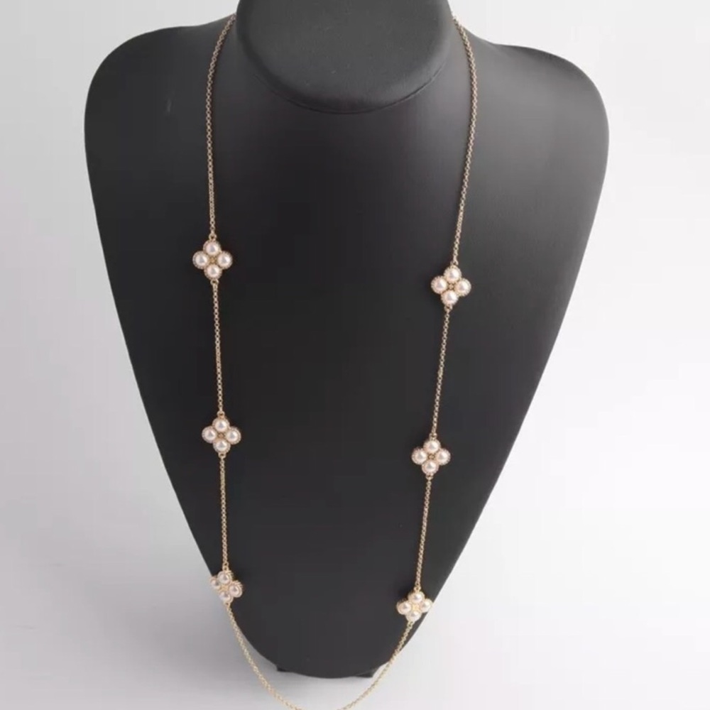 Tory Burch Rope Clover Rosary Pearl Necklace - Picture 5 of 8